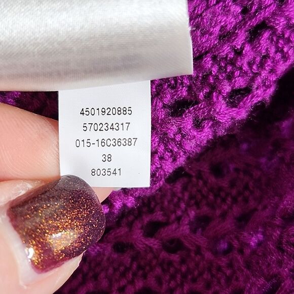 Chico's open knit v-neck tunic length purple sweater, Chico's size 1 (US 8) - Picture 7 of 8